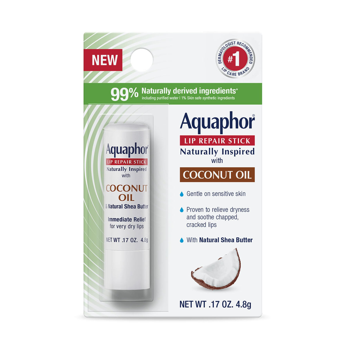 Aquaphor Naturally Inspired Lip Repair Stick with Coconut Oil, 0.17 OZ