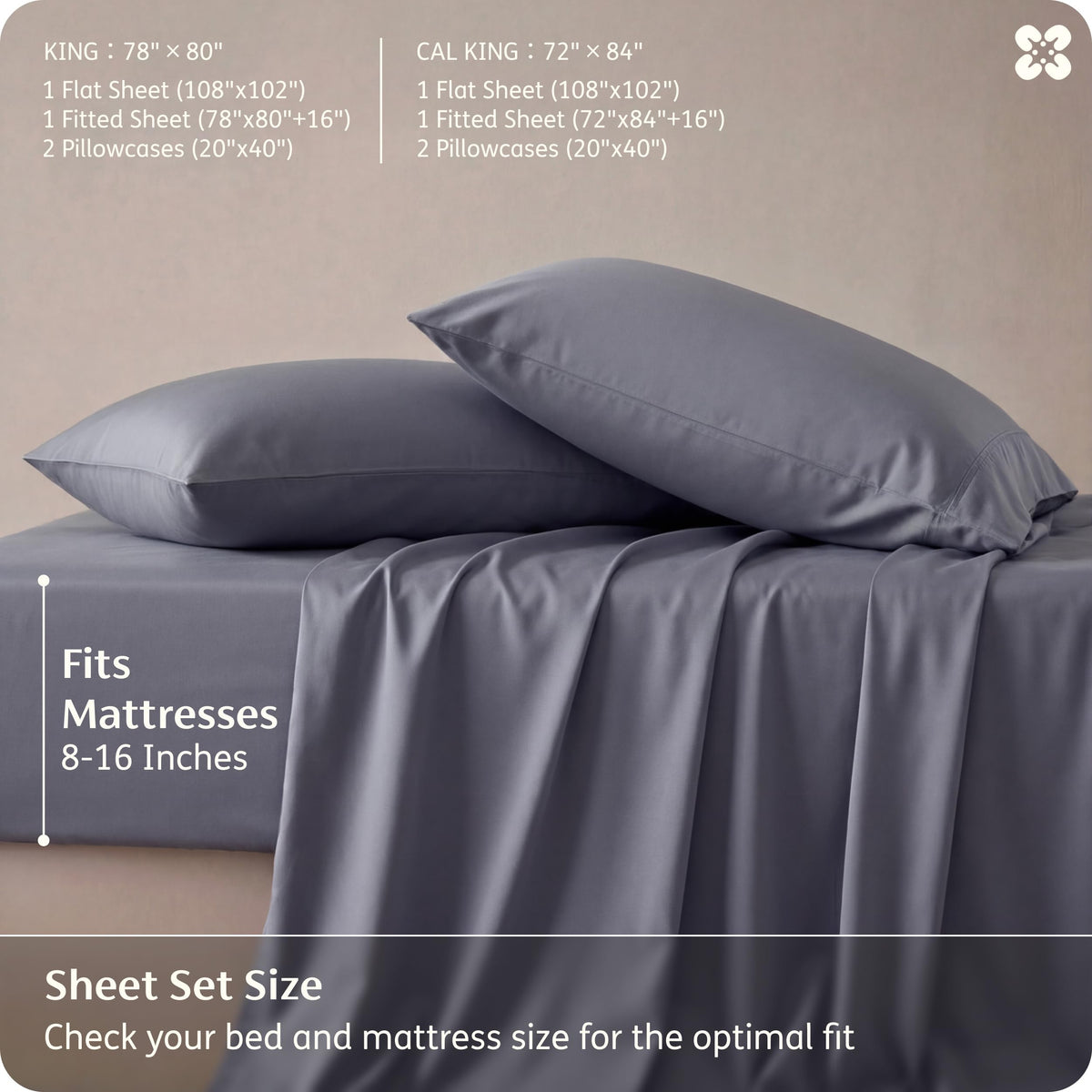 Bedsure PureWoven 100% Rayon Derived from Bamboo, King Size Sheets Set