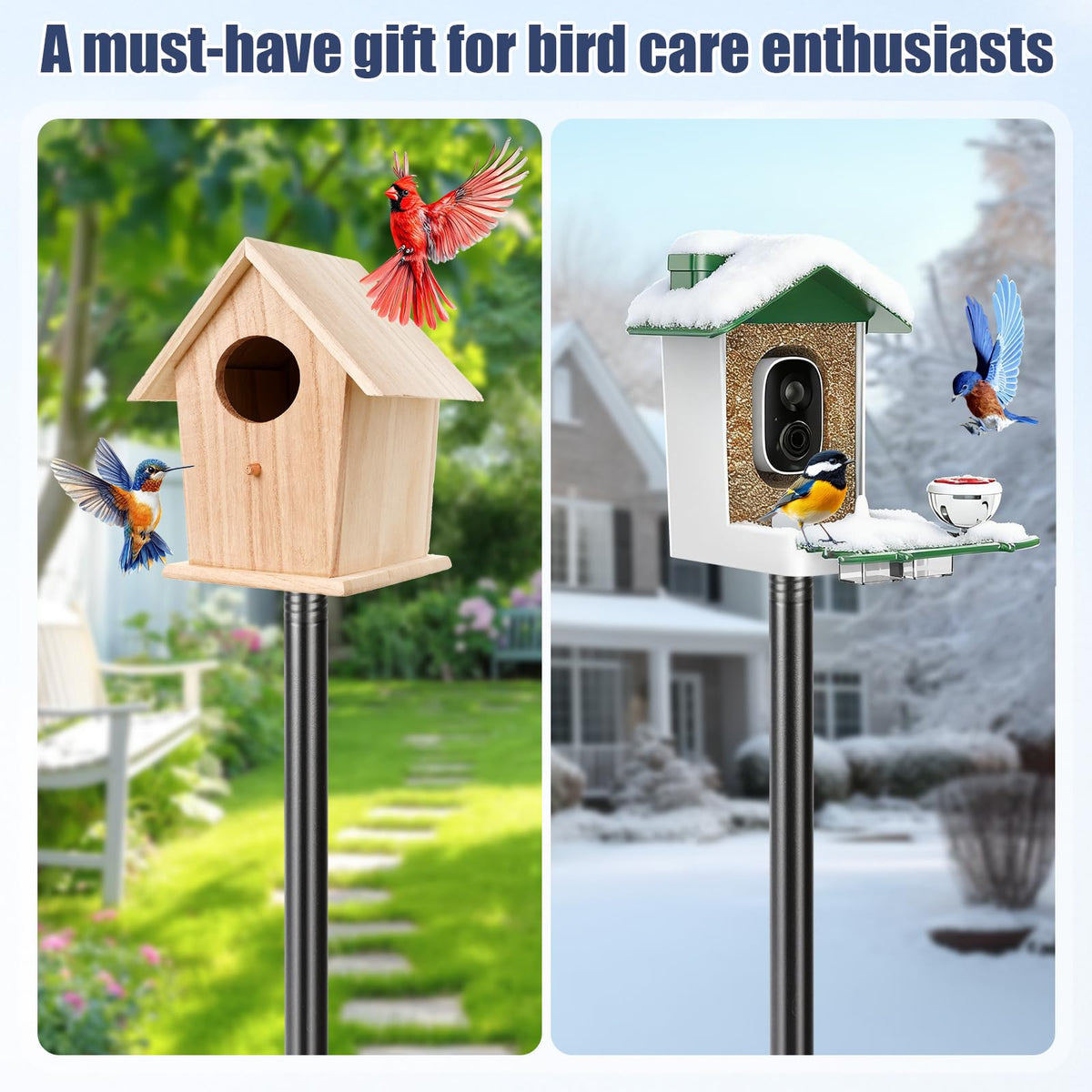 Smart Bird Feeder Pole Stand, 93 Inch Bird House Pole for Outdoors Heavy Duty Adjustable Mounting Pole for Smart Bird Feeder with 1 Inch Dia Bird Feeder Post Weather Station, Black