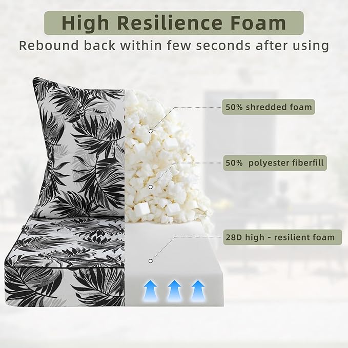 Favoyard Outdoor Seat Cushion 24 x 24 x 4 in Waterproof Pattern Fade Resistant Cover Removable Patio Furniture Cushions Deep Seat & Back Cushion Set with Adjustable Straps for Patio Chair Sofa Couch