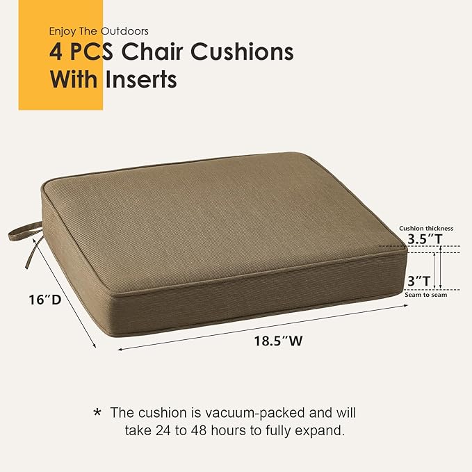 Outdoor Sunbrella Square Corner Seat Cushion, 18.5"x16"x3", Set of 4, Non Slip Seat Cushion Pads with Removable Cover for Patio Furniture, Garden Yard Lawn, Specrtum Caribou