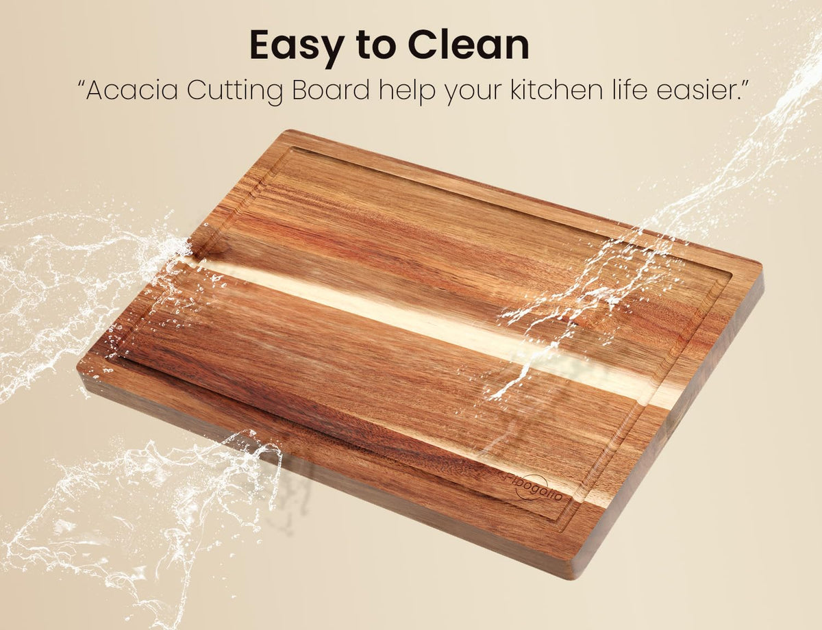 Fibogollo Set of 3 Acacia Wood Kitchen Cutting Boards with Holder