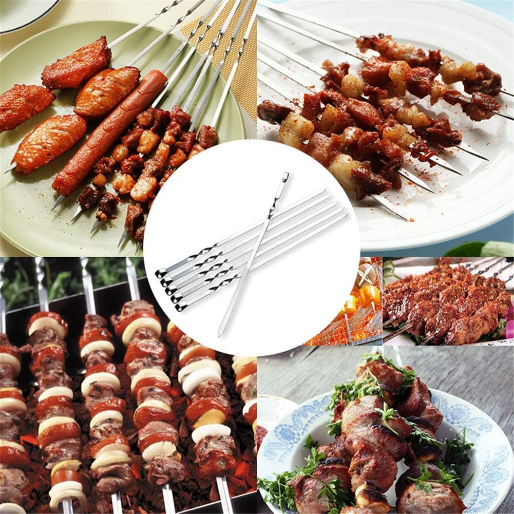 18PCS Kabob Skewers Flat Metal BBQ Barbecue Skewer 14" Long Stainless Steel Shish Kebob Sticks Wide Reusable Grilling Skewers Set for Meat Shrimp Chicken Vegetable, 18 Pack