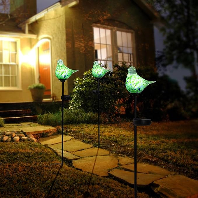 Afirst Solar Outdoor Lights Decorative Hummingbird Garden Stake Handblown Glass Stakes Outdoors Waterproof for Garden Pathway Decoration 2 Packs