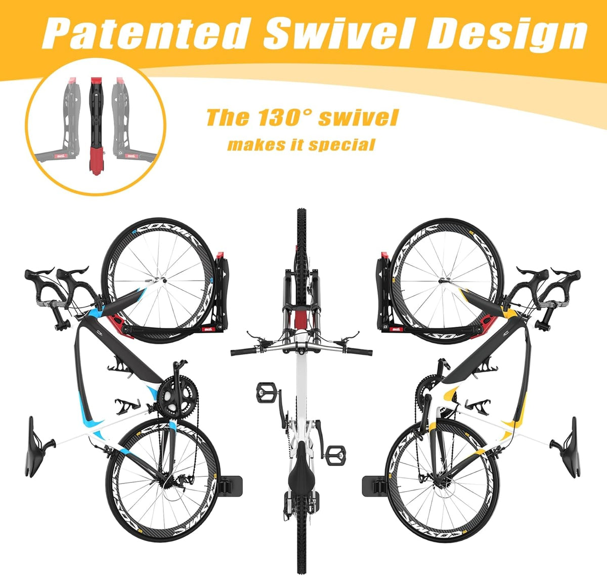 TORACK BIKEPAL No Lift Swivel Bike Rack, Space Saving Vertical Wall Mount Bike Holder for Garage Storage (1 Pack)