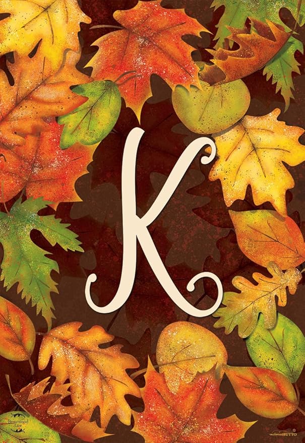 Briarwood Lane Fall Leaves Monogram Letter K Garden Flag