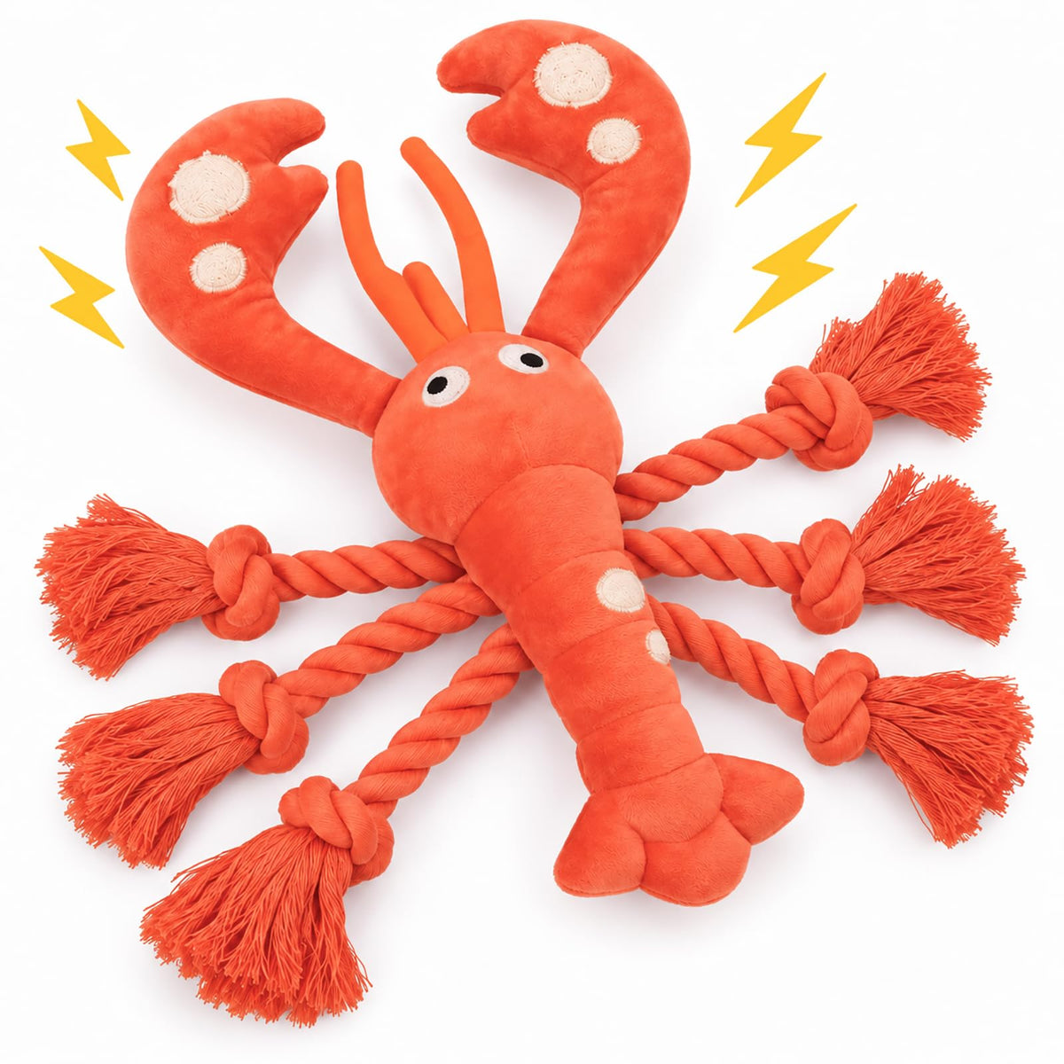 Dog Squeak Toys, Plush Lobster Dog Toy with 6 Rope Legs for Tug of War