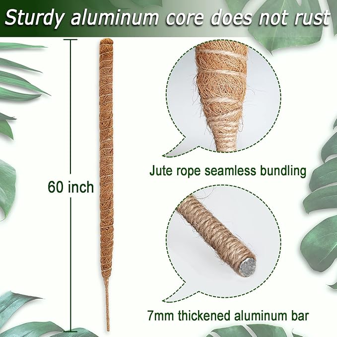 60 Inch Moss Pole for Plants Monstera, Tall Bendable Moss Poles for Climbing Plants Indoor, Large Handmade Plant Pole Sticks, Coco Coir Plant Support Stakes for Potted Plants, Pothos