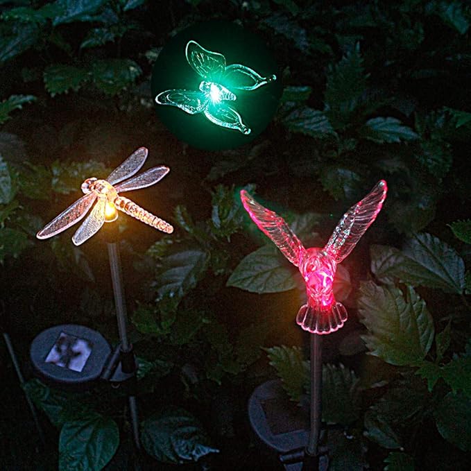Anordsem Solar Lights Outdoor Decorations: Garden Stake Light Waterproof for Yard Decor Outside - LED Dragonfly Hummingbird Butterfly Lamp for Patio Pathway Home