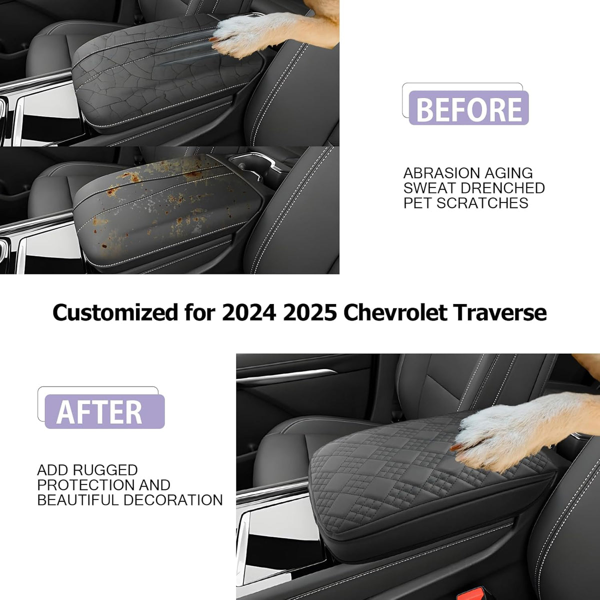 2025 2026 Traverse Center Console Cover Compatible with 2024 2025 2026 Chevrolet Traverse Accessories 2025 Traverse LT/RS/Z71/High Country Armrest Console Cover (Thick Black)