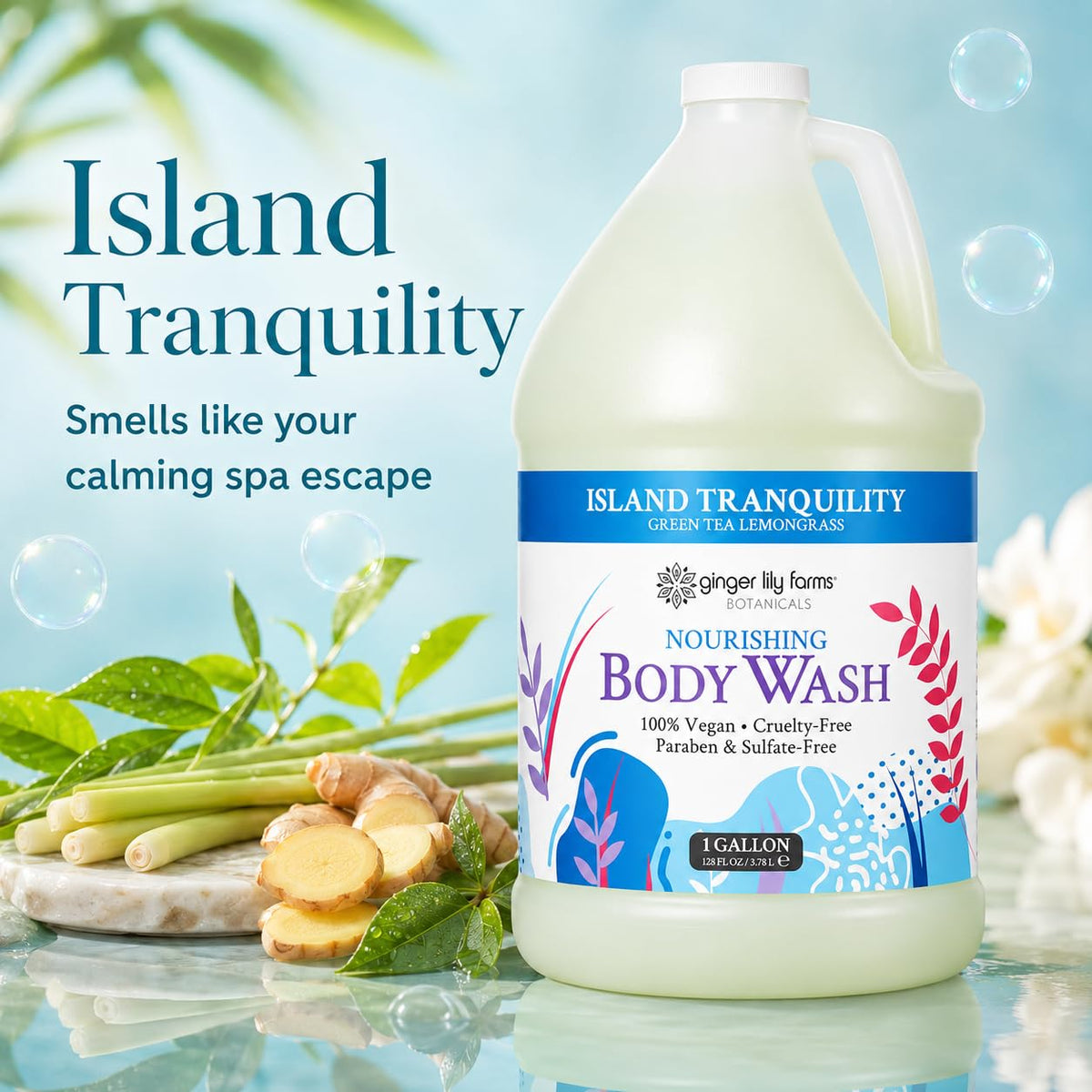 Ginger Lily Farms Botanicals Body Wash, 128oz, Island Tranquility