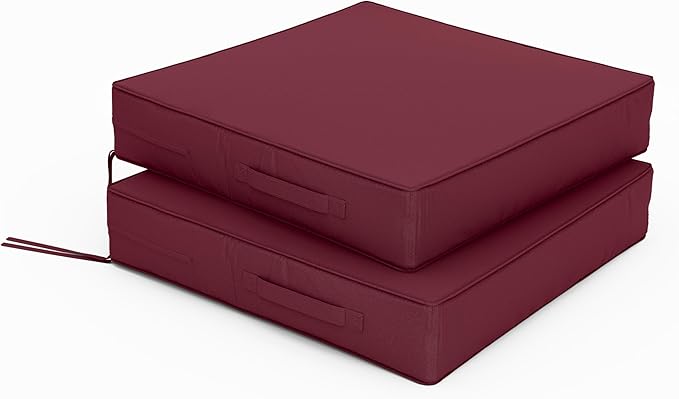 Patio Chair Cushions 22 X 22 X 4 Inch Waterproof Outdoor Seat Cushions for Patio Furniture, Outdoor Sofa Couch Pads with Ties & Handle, Set of 2, Burgundy
