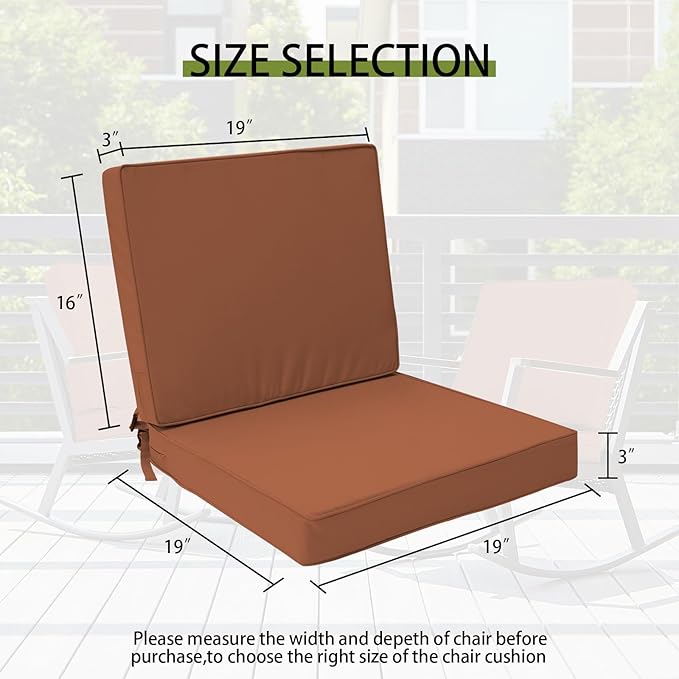 Outdoor Deep Seat Cushion Set 19" x 19", Water Repellent & Fade Resistant Cushion for Patio Furniture, Back & Seat Cushion with Removable Covers for Sofa, Couch, Red