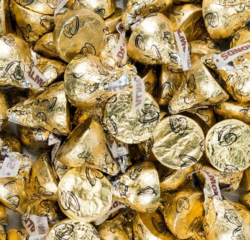 Gold Foil Almond Milk Chocolate Kisses- Individually Wrapped Almond-Filled Chocolates for Candy Bowls, Gift Bags & Party Treats - 1lb