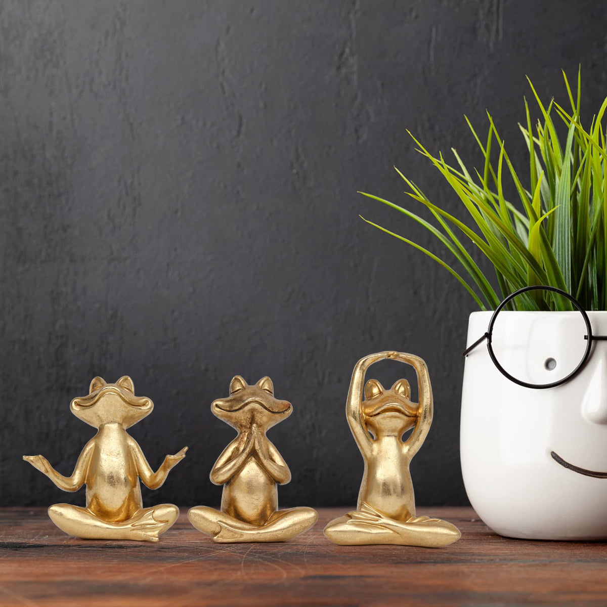 Suoedd Gold Frog Yoga Figurines 3 Pcs,Modern Decor for Shelf,Desk,Office