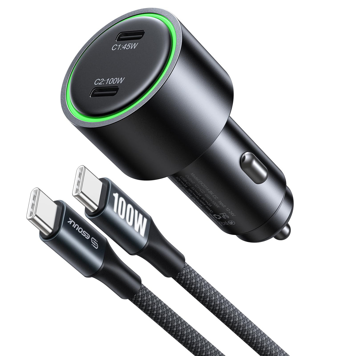 ESOULK 145W USB C Car Charger Charges Two Devices with 100W and 45W Outputs
