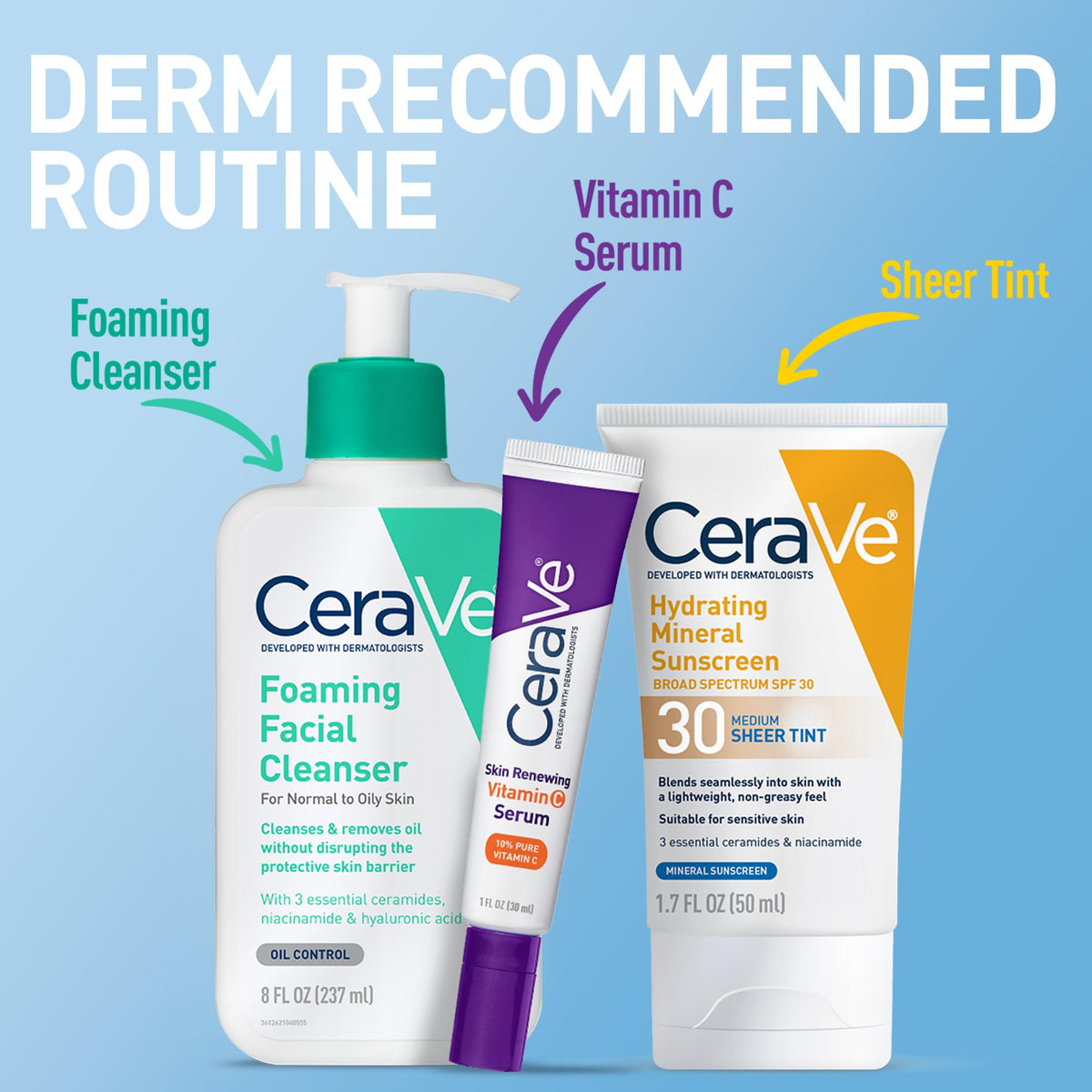 CeraVe Tinted Sunscreen for Face, Mineral SPF 30 Moisturizer, Light, 1.7oz