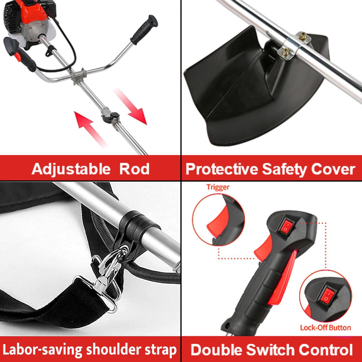 Homdox 58cc 2-Cycle Gas Weed Eater, 4 in 1 Brush Cutter, String Trimmer and Gas Weed Wacker Trimmer for Lawn and Garden Care Trimming, Red