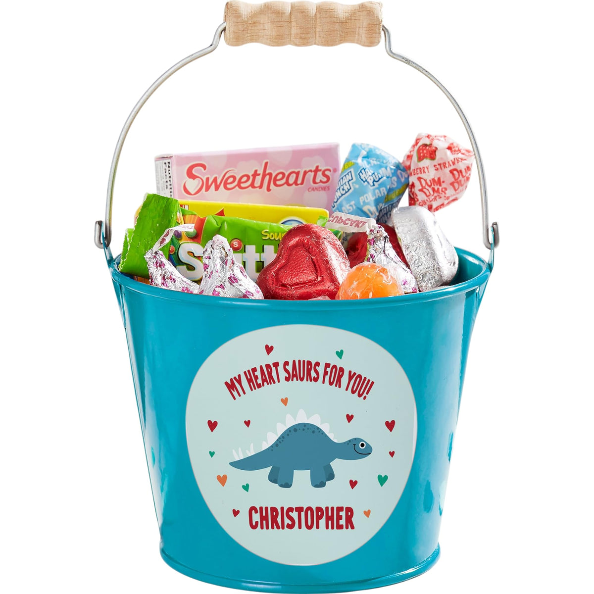 Personalization Universe Dino-Mite Personalized Mini Turquoise Treat Bucket