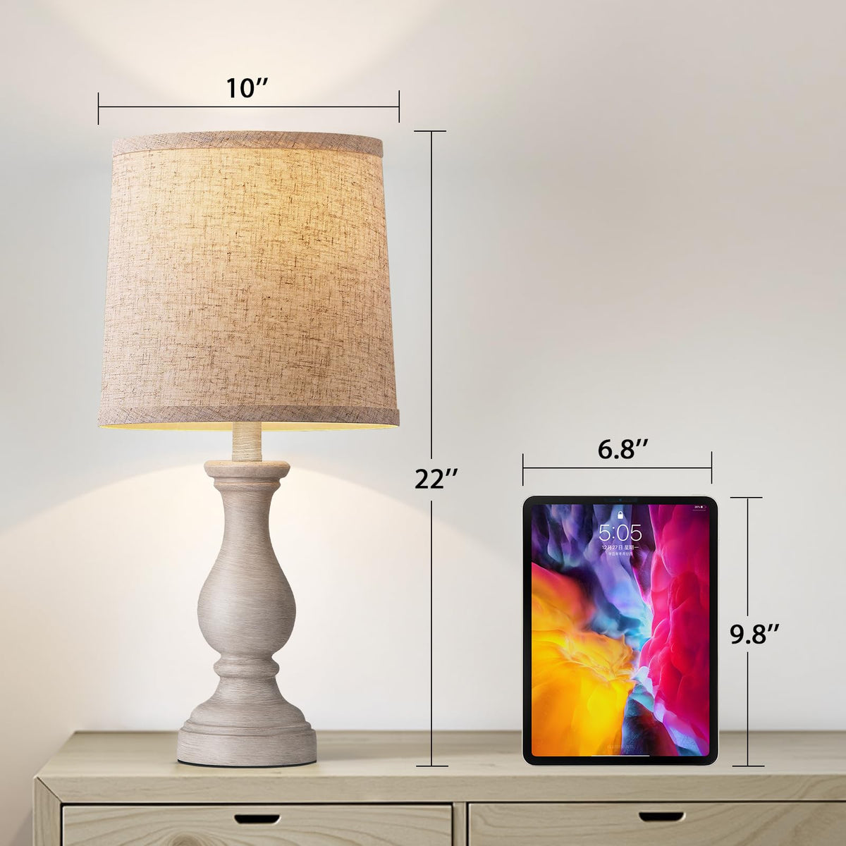 Seealle 22" Farmhouse Table Lamp, Rustic Bedside Lamp for Bedroom