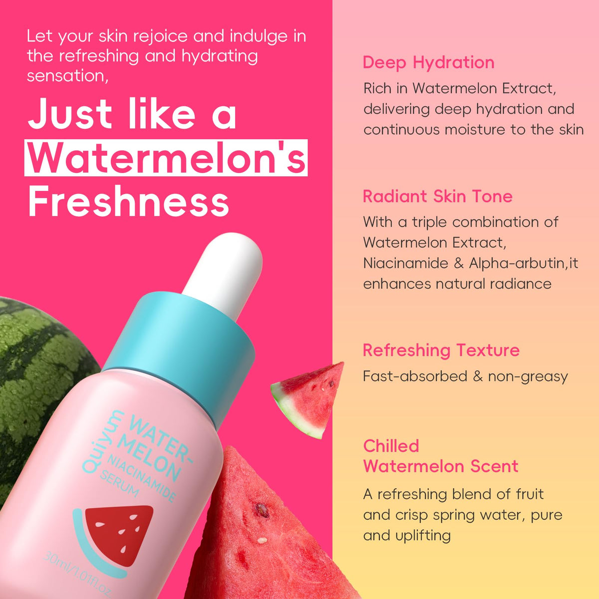 QUIYUM Watermelon & Niacinamide Skincare Set for Women Teens Girls, 3PCS