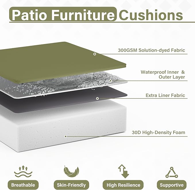 Patio Chair Cushions 24 X 24 X 5 Inch Waterproof Outdoor Seat Cushions for Patio Furniture, Outdoor Sofa Couch Pads with Ties & Handle, Set of 2, Light Green