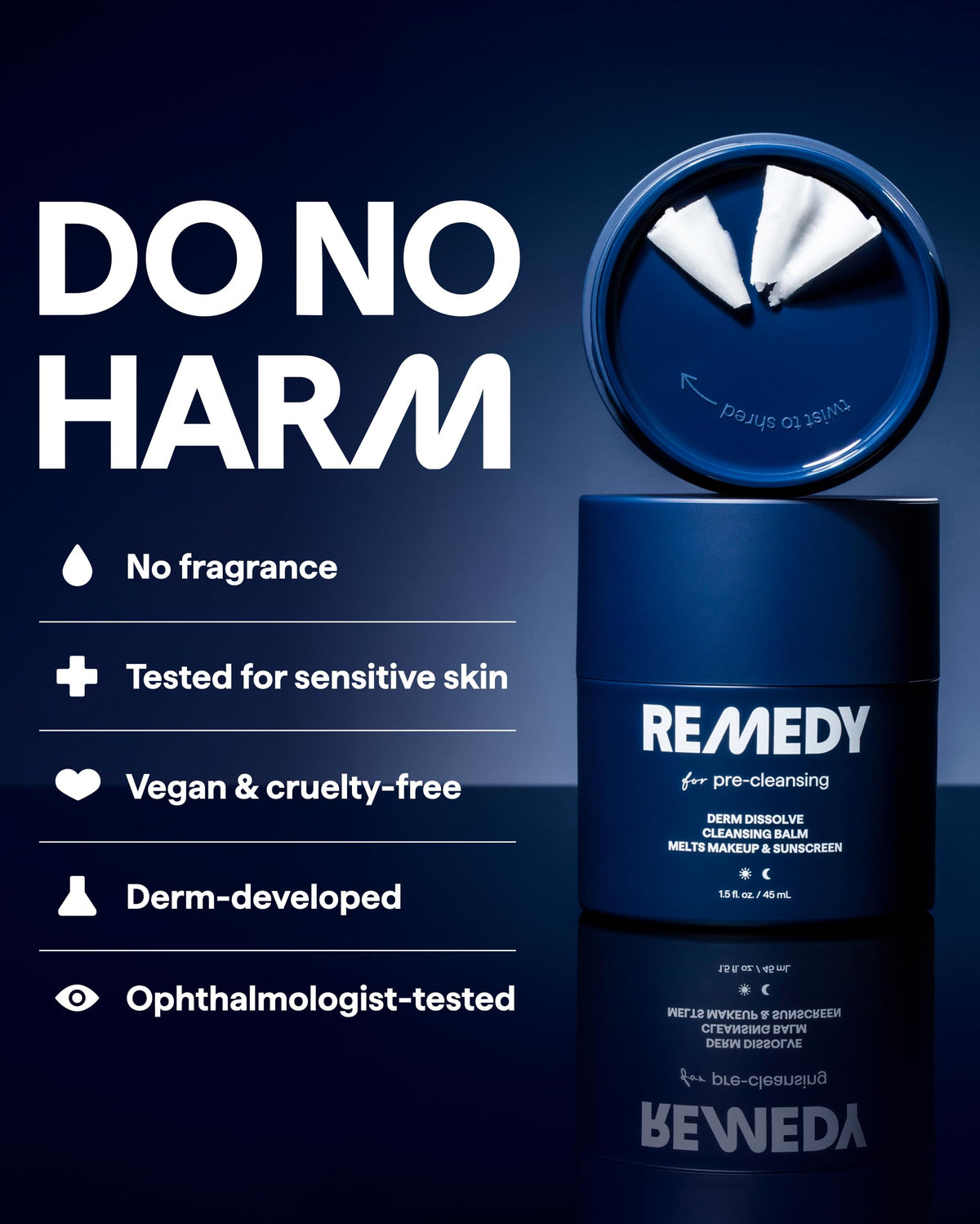 REMEDY for Pre-Cleansing, Derm Dissolve Cleansing Balm, Melts Makeup & SPF
