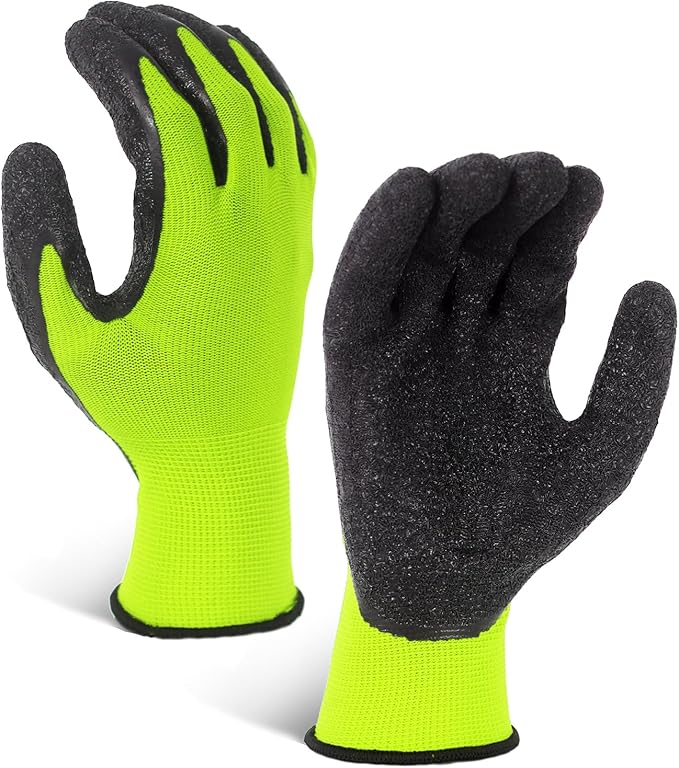 Evridwear Crinkle Latex Rubber Hand Coated Safety Work Gloves for Men Women General Multi Use Construction Warehouse Gardening Assembly Landscaping (X-Large,Green- 12Pair)