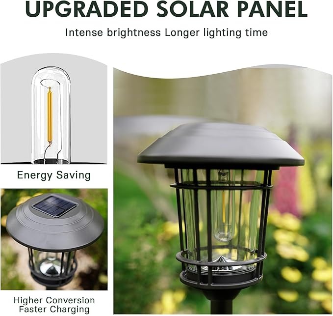 Grand patio Solar Outdoor Lights, 5 Pack, Glass Light Metal Pathway Light, Waterproof Landscape Lighting, Automatic Dusk and Dawn Sensor (Slate Gray)