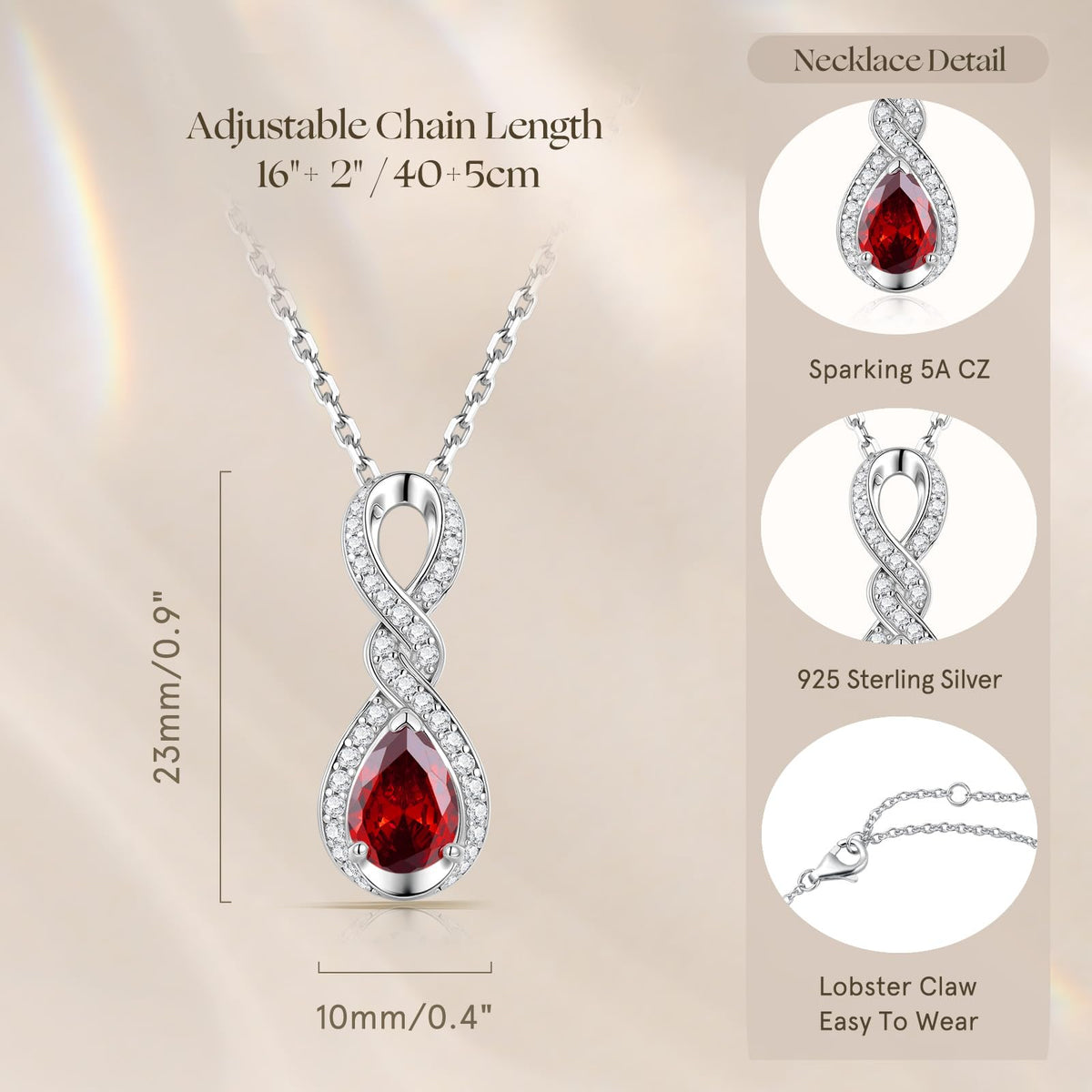 FANCIME Garnet Necklace For Women January Birthstone Jewelry