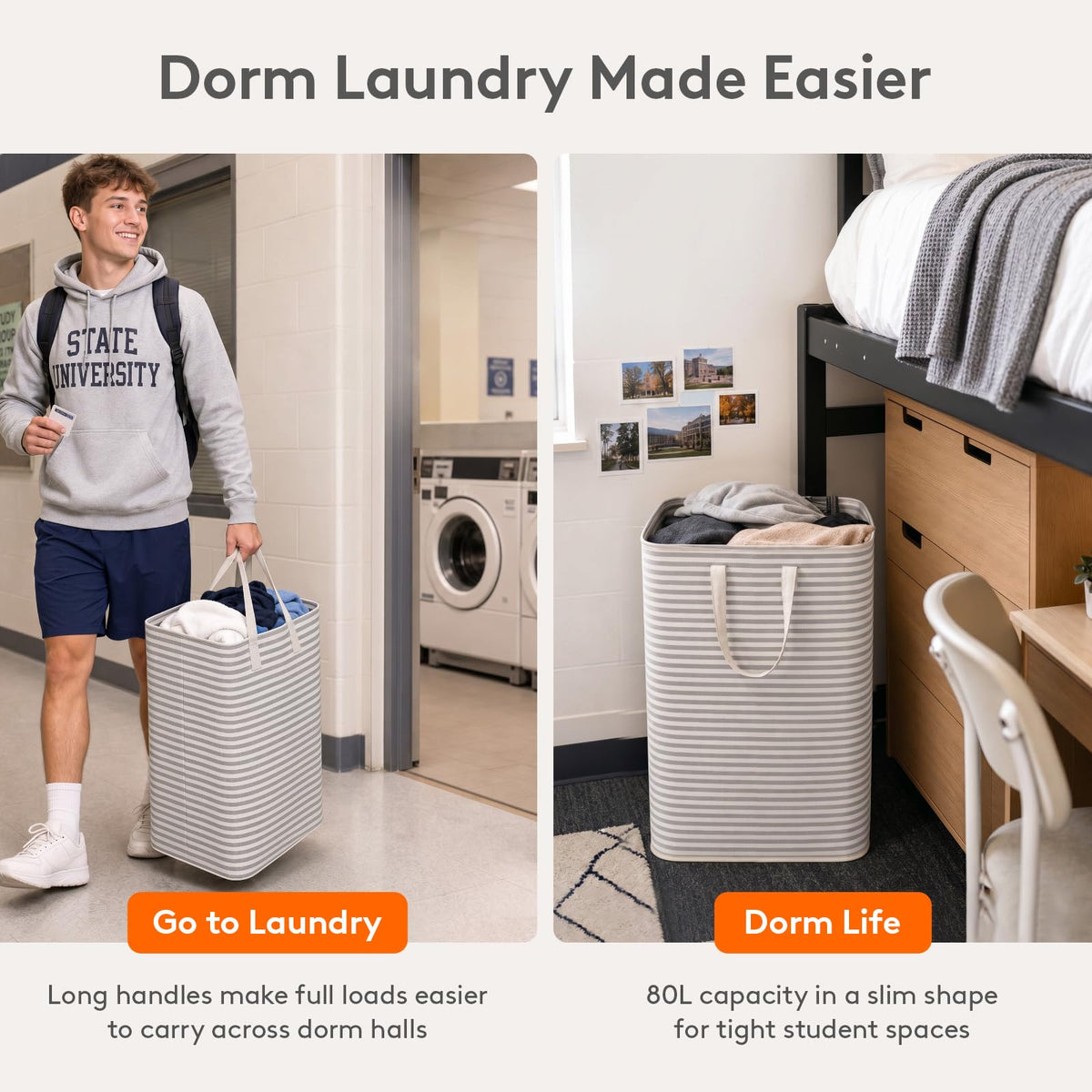 Lifewit 80L Large Laundry Baskets, Laundry Hampers Bags, 2 Pack, Grey