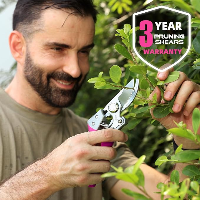 8.5" Professional Bypass Pruning Shears – Heavy Duty Garden Scissors & Clippers for Branch Trimming, Ultra Sharp SK5 Blade, Ergonomic Handle, Perfect Gardening Gift for Women, 2025 Pink Tools