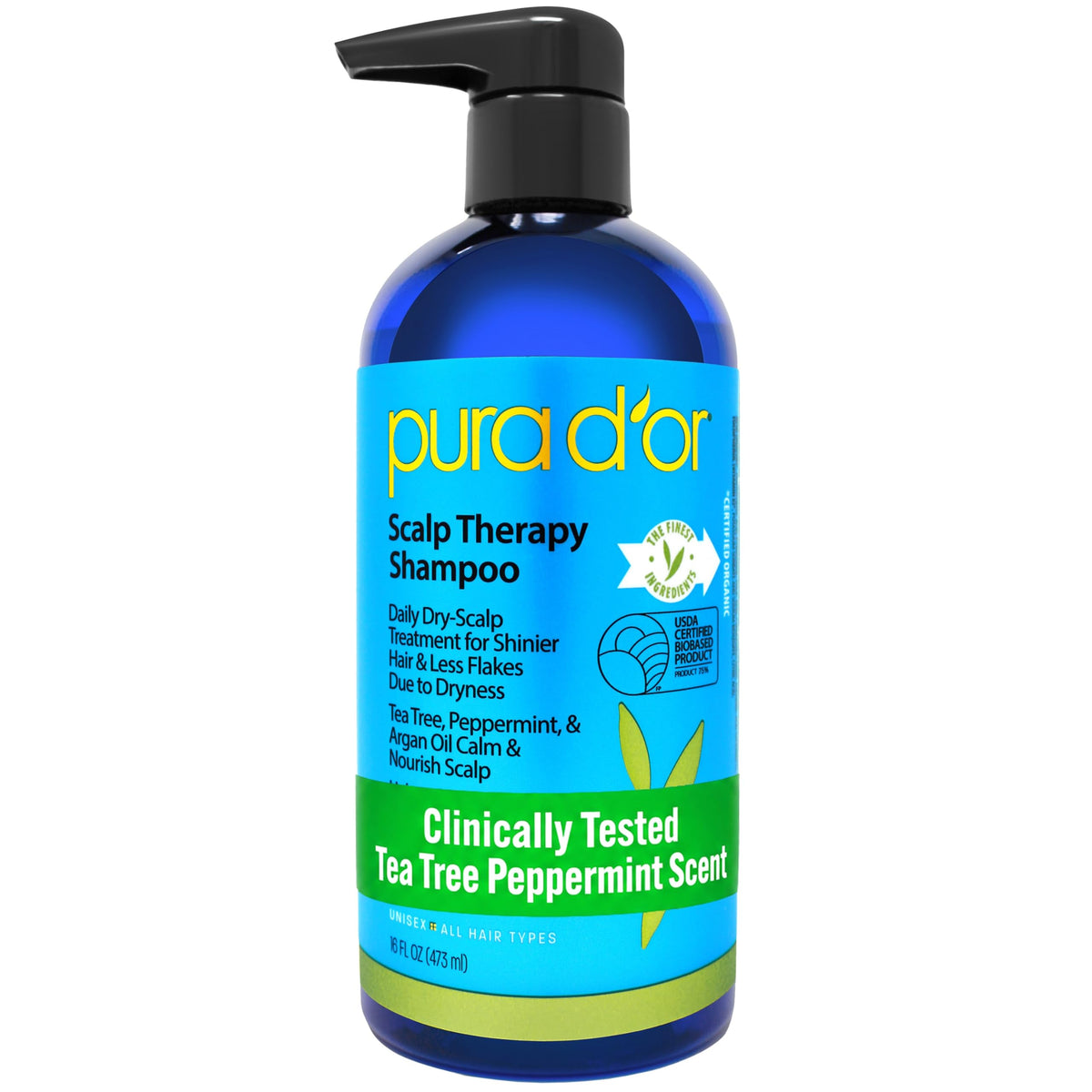 PURA D'OR Scalp Therapy Shampoo for Dryness and Buildup Care, 16oz