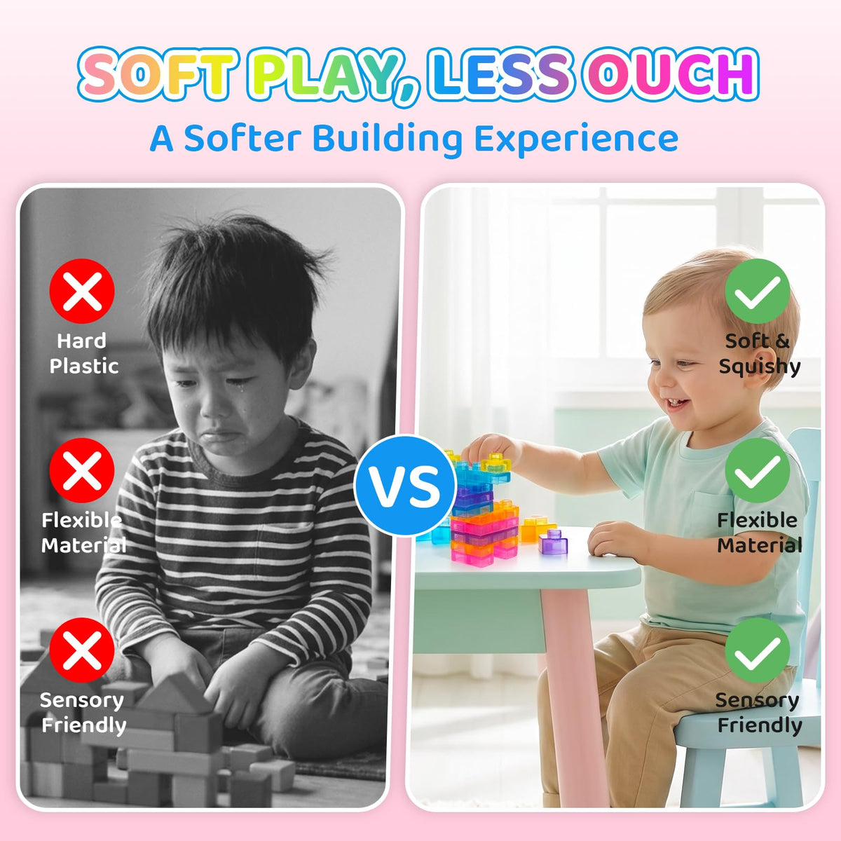 Hugrow 40 PCS Sensory Soft Building Blocks for Toddlers – Montessori Squishy Stacking Toy Set, Squeezable & Stretchable Early Learning Construction Playset, Creative Puzzle Blocks for Kids