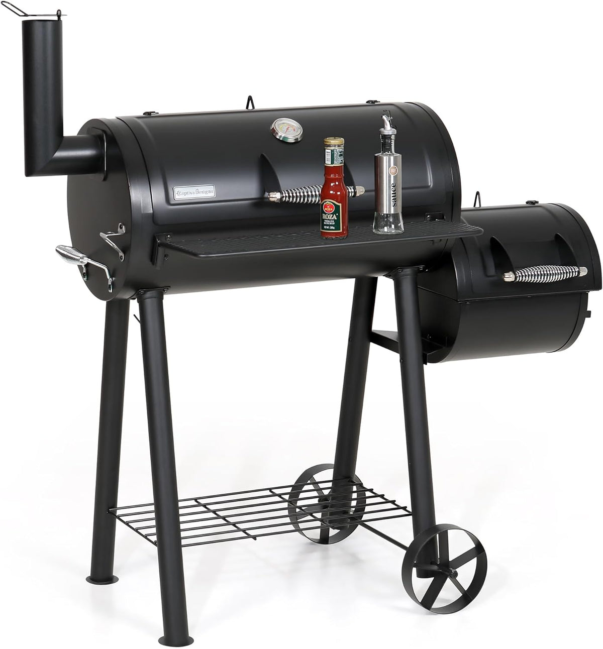 Captiva Designs Charcoal Grill with Offset Smoker, All Metal Steel Made Outdoor Smoker, 512 sq.in Cooking Area, Best Combo for Outdoor Garden Patio and Backyard Cooking