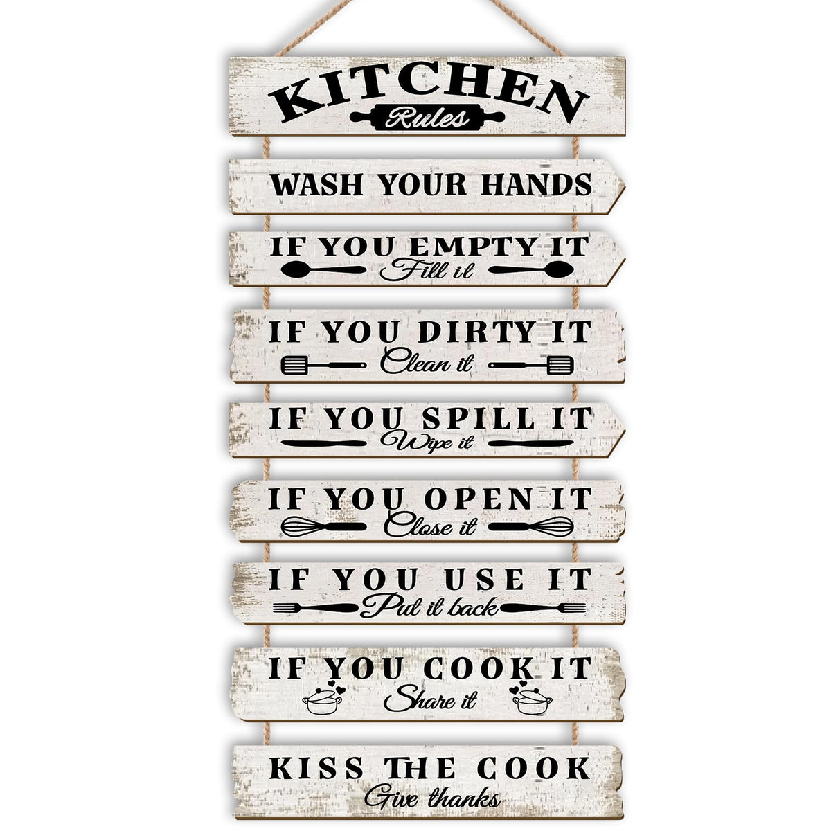 PEKCARGO Kitchen Wall Decor Funny Kitchen Signs Kitchen Rules Pictures Wall Art Decor Rustic Farmhouse Western Kitchen Decor Wooden Sign (White)