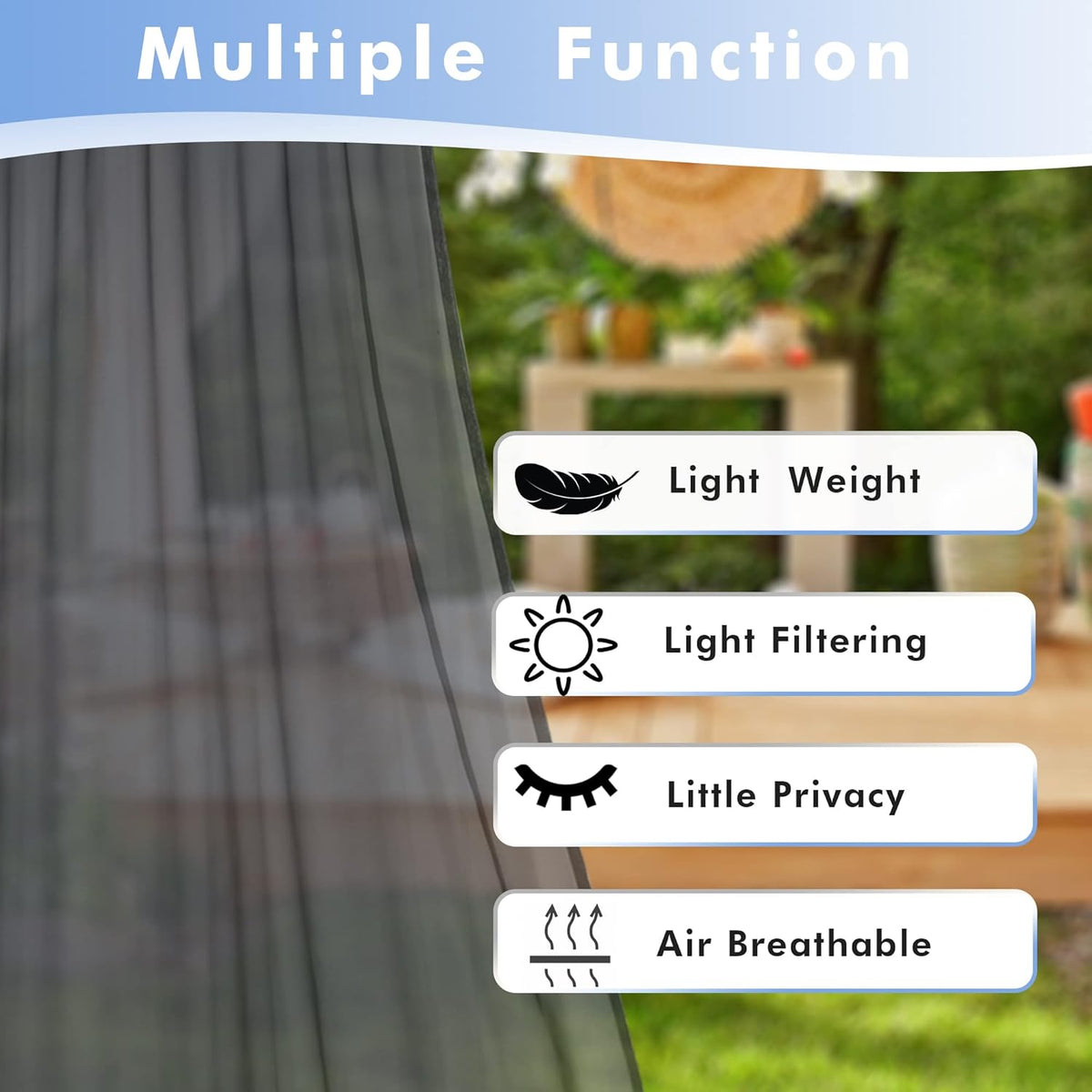 HolidayIdeas Outdoor Sheer Curtains for Patio Waterproof, 4 Panels - 54 x 120 Inch - Grey Light Filtering Voile Outside Curtains Grommet Drapes for Front Porch, Gazebo, Pergola, Backyard