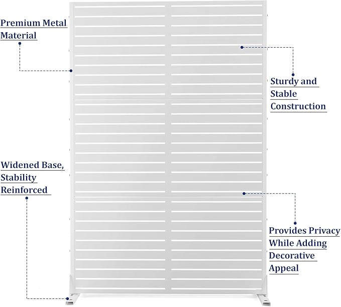 FENCY Outdoor Privacy Screen, 72" H×47" W Metal Privacy Screen, Outdoor Freestanding Privacy Screen & Panels for Deck Patio Balcony(White-Louvered)