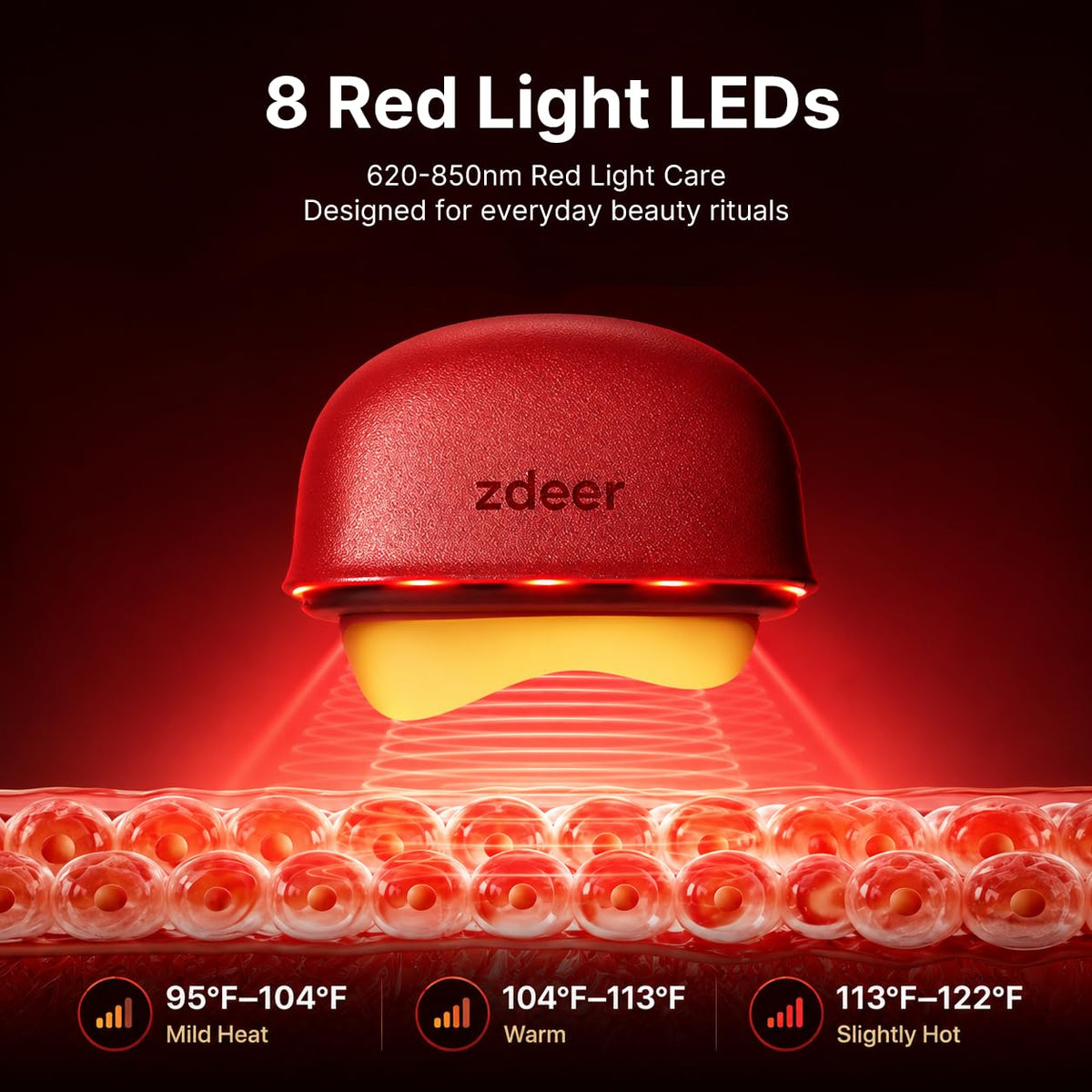 ZDEER GS5 Electric Heated Gua Sha Tool, Red Light Face Massager, Red