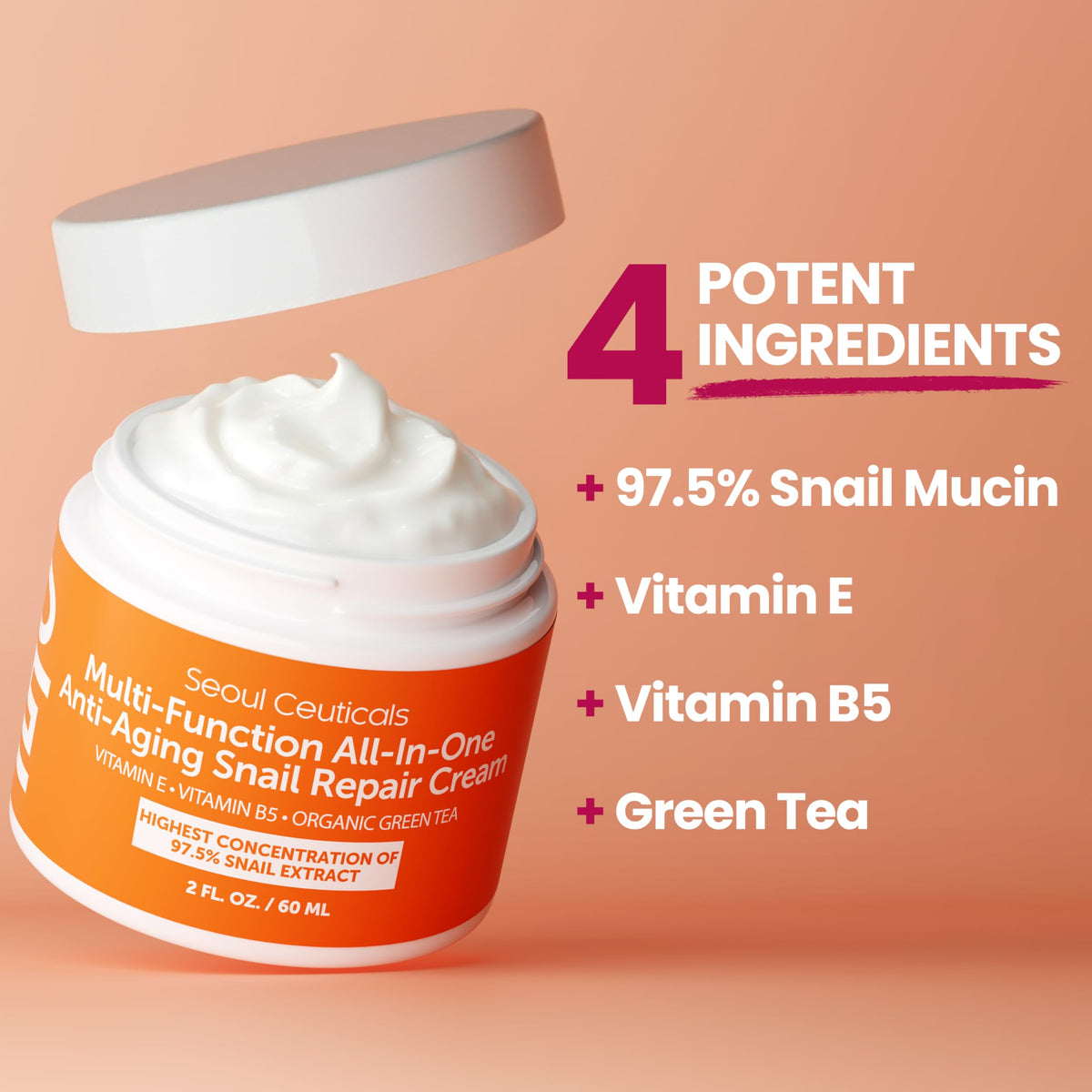 SeoulCeuticals 97.5% Snail Mucin Korean Face Moisturizer Day & Night Cream
