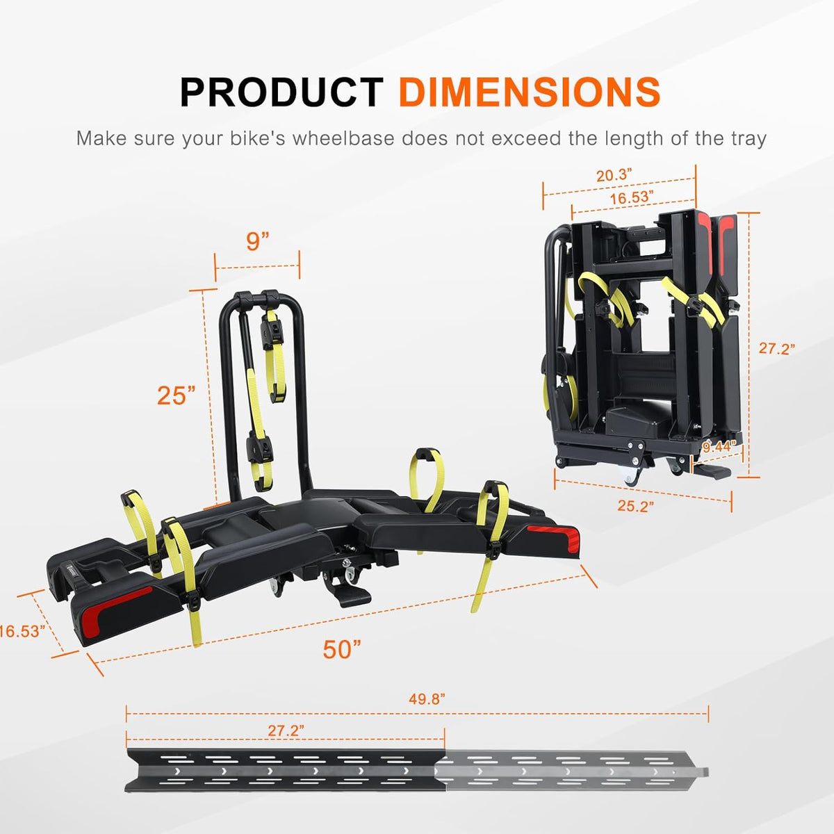 2 E-Bike Foldable Hitch Mount Bike Rack for 2" Receiver SUV & Trucks, Up to 4'' Fat Tire, Lockable Hitch Racks for E-Bike with Ramp and Wheels, 180 LBS Capacity