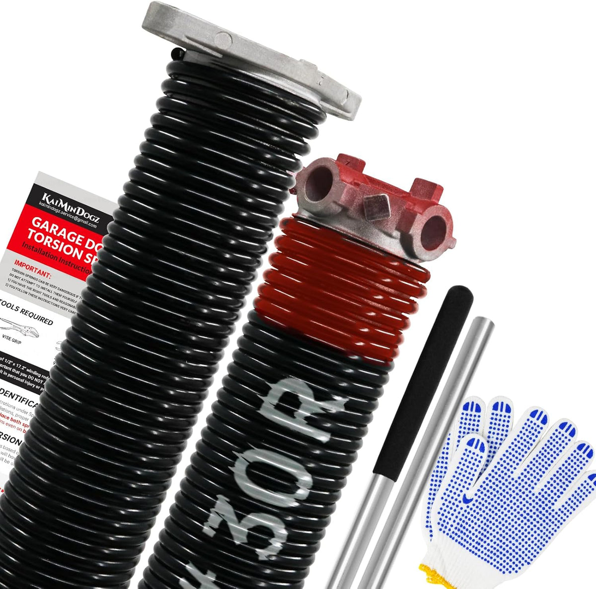 Pair of 1.75" Garage Door Torsion Springs Set with Non-Slip Winding Bars&Gloves, High Precision Electrophoresis Oil-Free Black Coated for Replacement, MIN 16,000 Cycles (0.225 x 1.75"x 30")