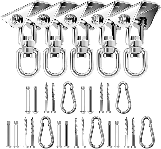 Heavy Duty Swing Hangers for Wooden Sets 1200 LB Capacity Hammock Hanger 360 Swivel Stainless Steel Swing Hardware Accessories for Porch Playground Yoga Heavy Bag Sliver | Pack of 5