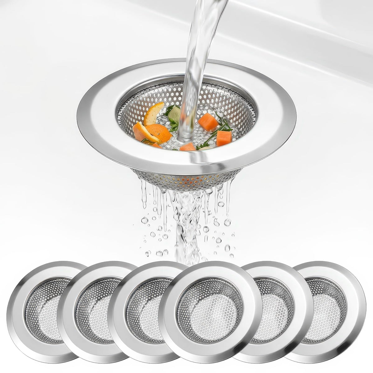 Kingrol 4.5" Kitchen Sink Strainers, 6-Pack Stainless Steel Drain Strainers