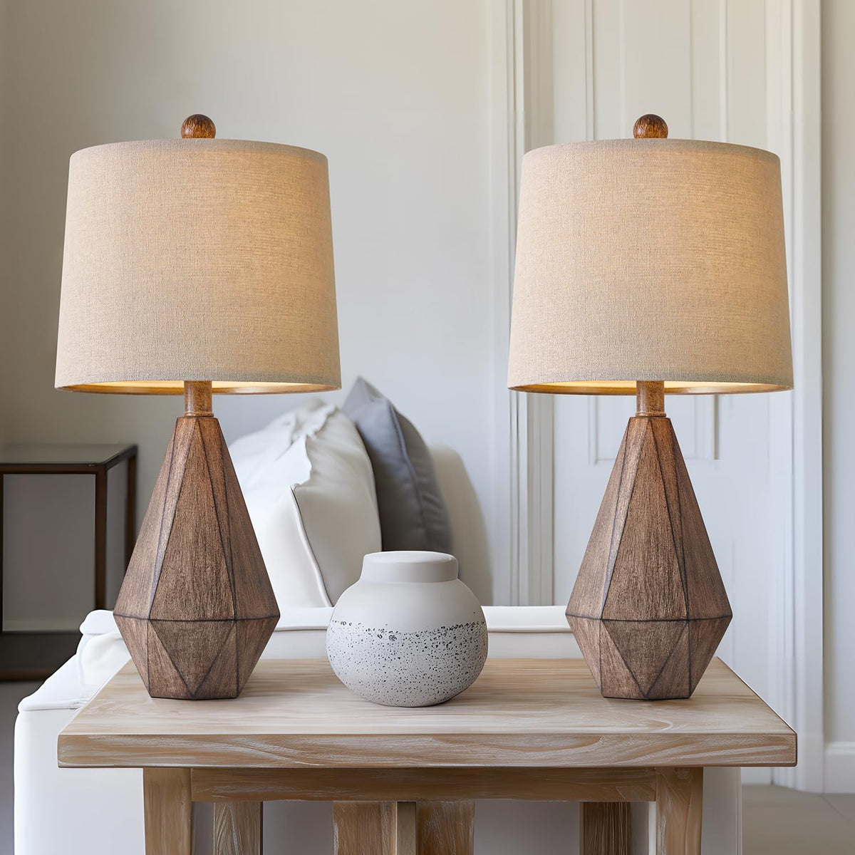 PoKat 20.25" Retro Farmhouse Table Lamp Set of 2, Small for Bedside, Brown