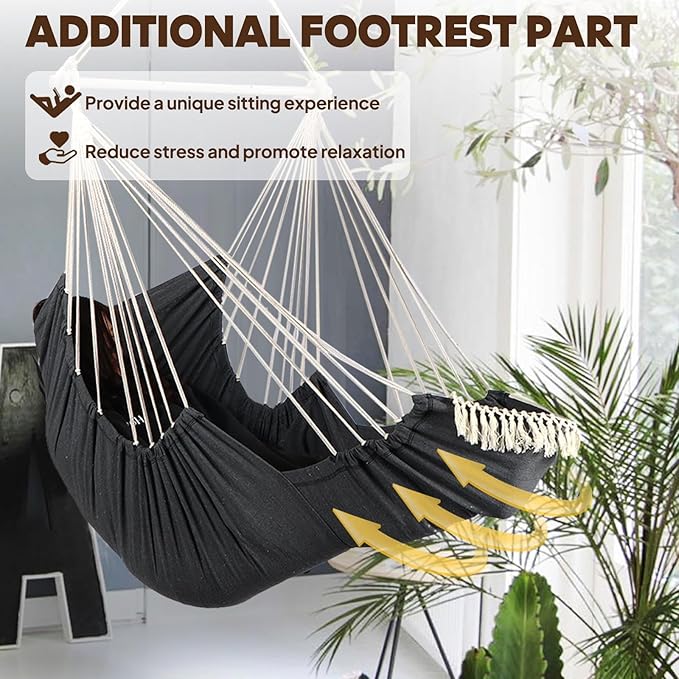 Chihee Hammock Chair Hanging Chair with Foot Rest 2 Cushions Max 500lbs Robust Metal Spreader Bar Collapsible Easy Storage Soft Cotton Swing Chair Strong Strap Iron Carabiner Side Pocket Included