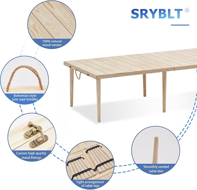 60" X 30" Boho Low Picnic Table, with Two Available Heights,Seating for 6 People,Natural