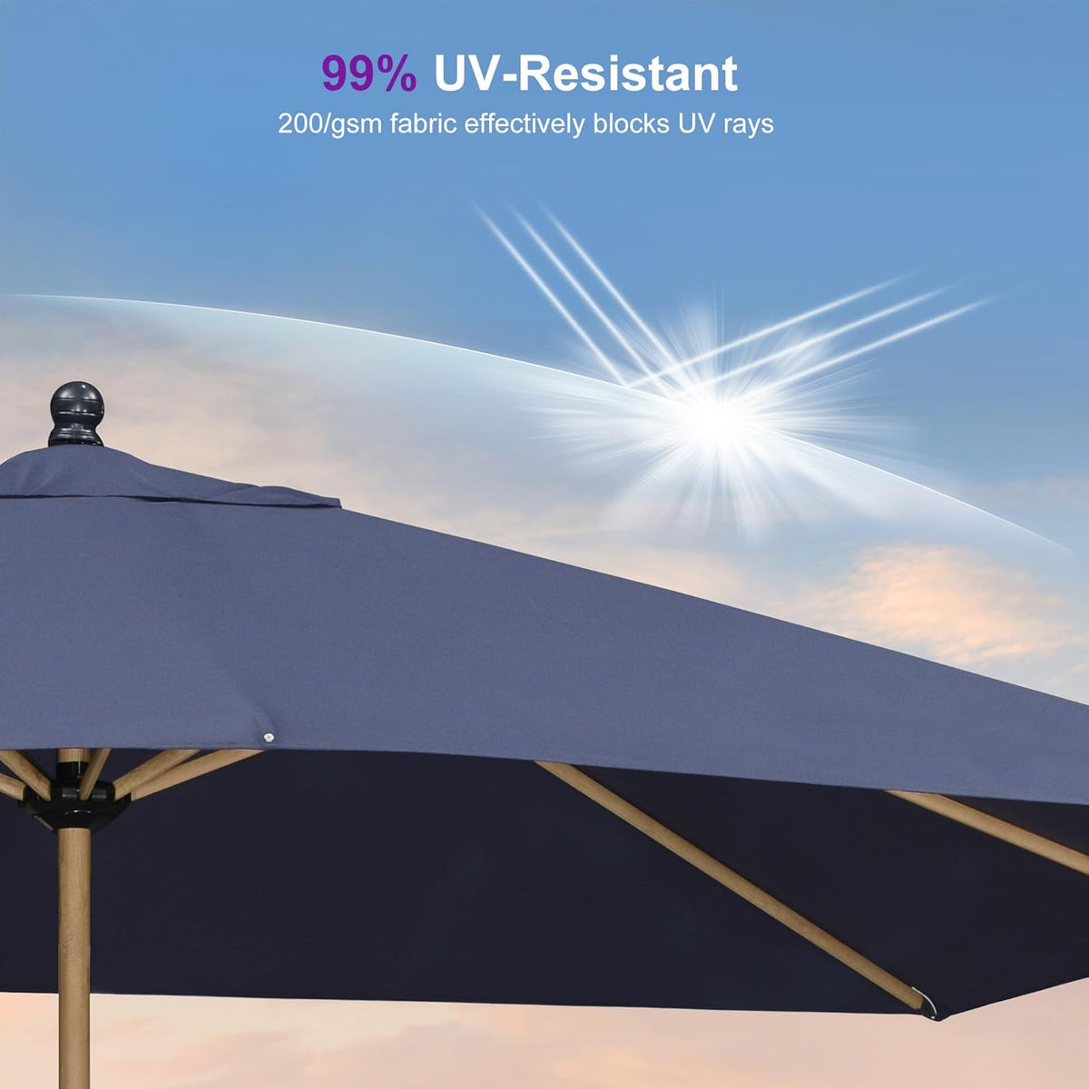 PURPLE LEAF 9' x 11.5' Patio Umbrella with Base Outdoor Umbrella Market Umbrella with Crank & 8 Ribs Aluminum Rectangular Table Umbrella Outdoor Patio for Backyard, Navy Blue