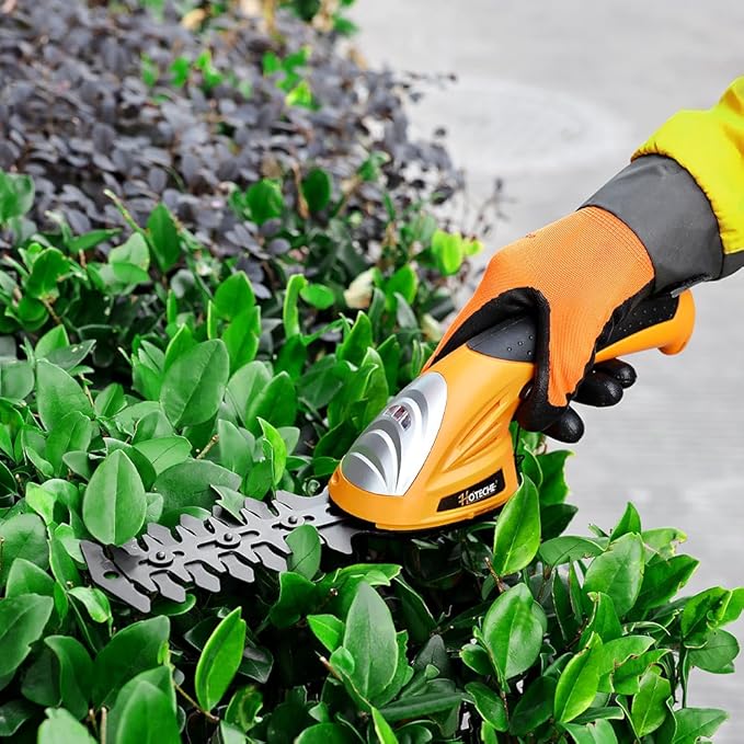 Hoteche Cordless Grass Shear & Hedge Trimmer 2-in-1 Handheld 7.2V Rechargeable Electric Shrub Clippers