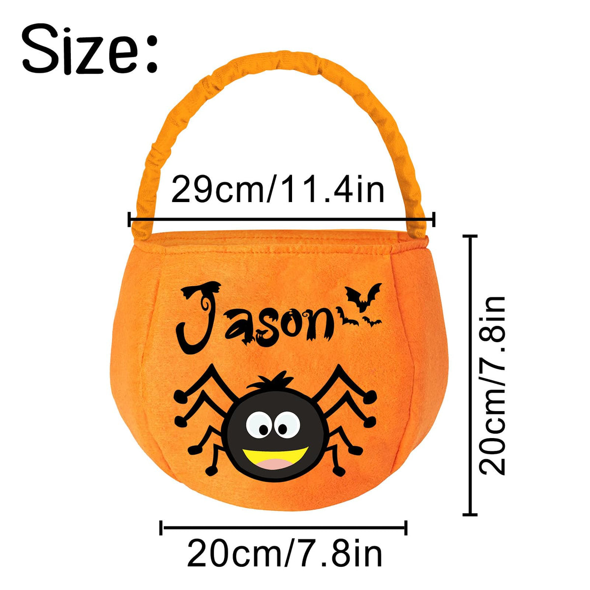 PFTPOW Personalized Halloween Basket with Name Custom Halloween Trick or Treat Bucket Bag Customized Candy Baskets Gift for Kids Boys Girls Orange